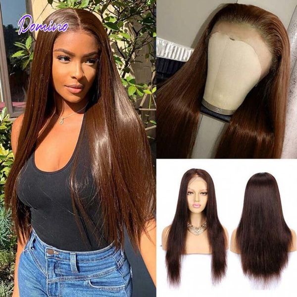 Banda para el cabello Chocolate marrón encaje frontal para mujeres humano recto 180 cuerpo de color ondulado brasileño Remy Transpasrent largo s 230214