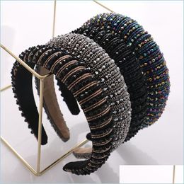 Banda para el cabello Fl Crystal Accesorios para el cabello de lujo Diademas Acolchadas Rhinestones Diademas Tocado Negro Blanco Rosa Mujer Diadema 17 Col Dhcq8