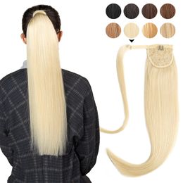 Haarband Isheeny Human Tail S Straight 14 "18" 20 "24" Real Natural Braziliaanse Remy Wrap Clip in 230214