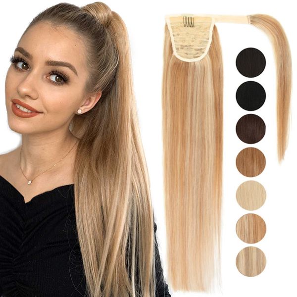 Banda para el cabello MRS HAIR tail Human Remy Wrap Around Natural Real Straight Thick 24 pulgadas 60 cm 100140G 230214