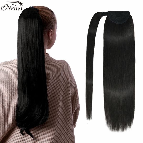 Banda para el cabello Neitsi tail Human Wrap Around brasileño Natural Clip recto en Remy s 12 