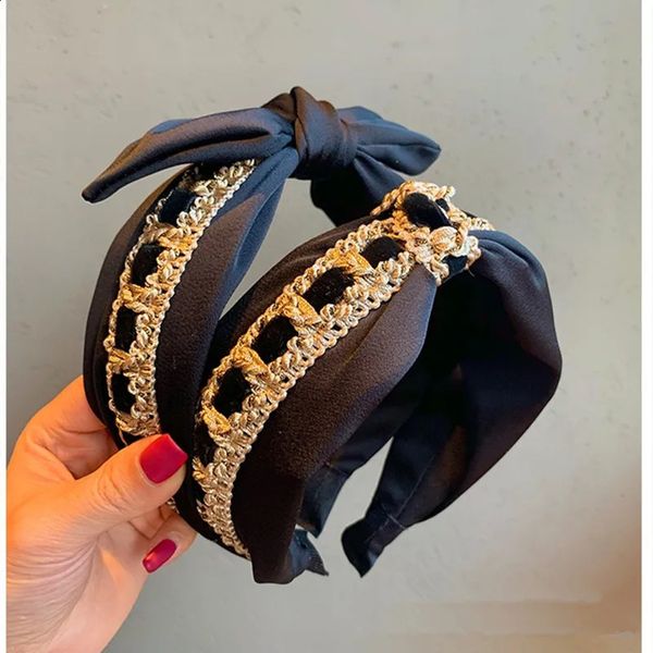 Banda para el cabello Vintage Velvet Tejido Diademas para mujeres Círculos para el cabello Nueva moda vintage Nudos de cadena Antideslizante Diademas con lazo ancho Venta al por mayor 231115