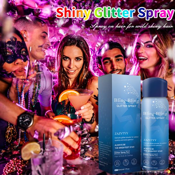 Spray à paillettes de corps de cheveux Splayment des vêtements de visage scintillants de longue durée de poudre durable pour la fête de la fête 60 ml