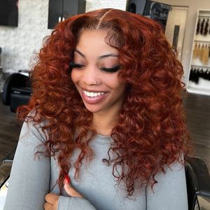 Cheveux brésiliens gingembre orange frontal pour les femmes vagues lâches bouclé hd en dentelle de perruque synthétique cosplay drag queen