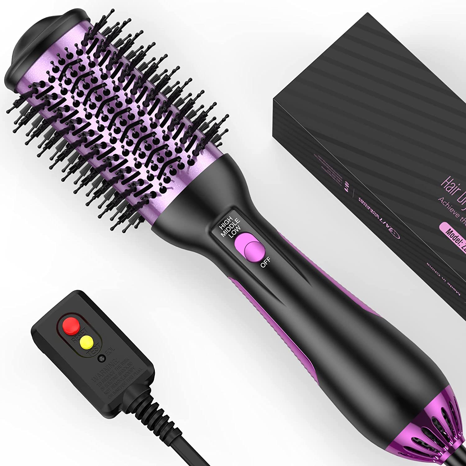 Hair Brush Blow Dryer, One-Step Hair Dryer & Volumizer Styler with Negative Ion Anti-frizz Ceramic Titanium Barrel Hot Air Brush for Drying, Straightening, Curling