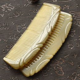 Cepillos para el cabello 1 unid Boutique Diente ancho Yak Cuerno Peine Exquisito Tallado Peine 15 cm Peine de medio mes G0411 231211