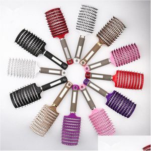 Brosses à cheveux 2021 en gros femmes cheveux cuir chevelu Mas peigne poils nylon brosse à cheveux humide bouclés de cheveux brosses pour salon de coiffure stylets Dhast