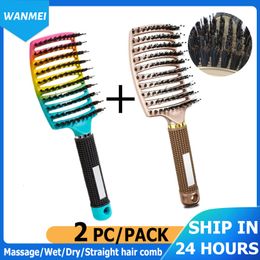 Brosses à cheveux 2PC / Pack Magic Demelant Brush Bristle Nylon Hair Popbrush Démêler Brosse Peigne de massage du cuir chevelu pour le soin des cheveux Peigne à cheveux professionnel 230529