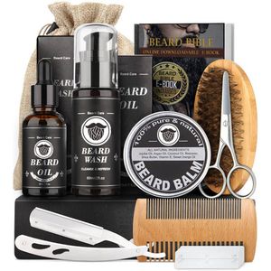 Cepillos para el cabello 8pcs Kit de crecimiento de la barba Engrosamiento de engrosamiento Activador Sero Balm Balm Bamboo Pincel Care 230211