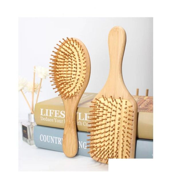 Brosses à cheveux Brosse démêlante en bambou, peigne incurvé, brosse à cheveux Portable pour femmes, style droit et bouclé, livraison directe Otwce