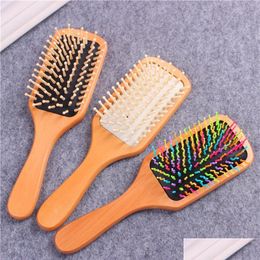 Brosses à cheveux Noir Blanc Démêlant Mas Peignes en bois Paddle Cheveux Soins du cuir chevelu Coussin sain Airbag Unisexe Brosse à cheveux Cheveux Homeindustry Dhyqa