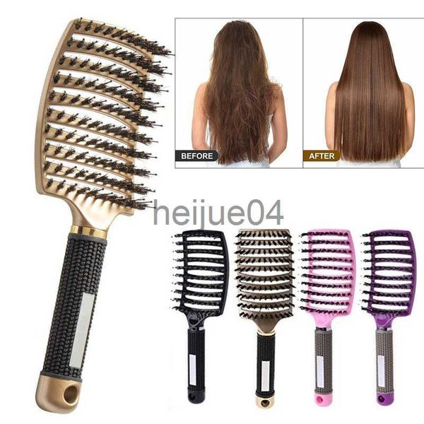 Brosses à cheveux Brosse à cheveux en poils de sanglier Peigne de massage du cuir chevelu pour les femmes Brosse à cheveux antistatique Salon de coiffure Outil de coiffure Design incurvé ventilé x0804