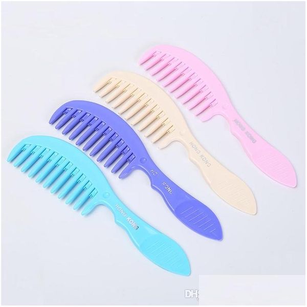 Cepillos para el cabello Colores de caramelo Handgrip Peluquería Peluquería Corte de pelo Peine Plástico Dientes anchos Peines Peinado Mujeres Lady Herramientas de peinado Drop DHHG8