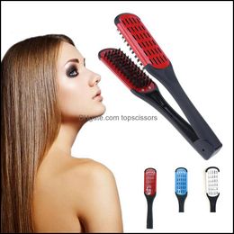 Brosses à cheveux Soins Styling Outils Produits Pro Coiffure Lisseur Céramique Lissage Double V Forme Peigne Pince Pas Mal Rra1836 Dr