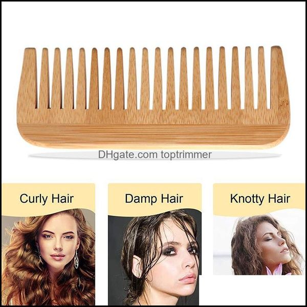 Brosses à cheveux Soins Outils de coiffage Produits Logo personnalisable Peignes en bambou naturel Peigne antistatique Sain à dents larges Drop Delivery 2021 Eud