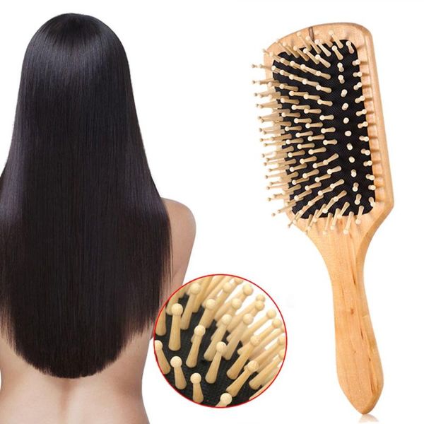 Cepillos para el cabello Peine de masaje Cepillo de paleta Antiestático Cepillo para el cabello de madera natural Cuidado de la salud del cuero cabelludo Herramientas de peinado