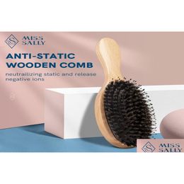 Brosses à cheveux Miss Sally Brosse en bois antistatique Scalp Mas Peigne avec coussin d'air en poils de sanglier pour femmes hommes livraison humide et sèche P ot4Yp