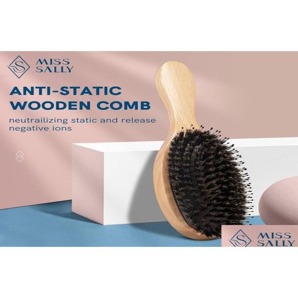 Cepillos para el cabello Miss Sally Cepillo de madera Antiestático Cuero cabelludo Mas Peine con cerdas de jabalí Cojín de aire para mujeres Hombres Entrega de gotas húmedas y secas P OT4YP