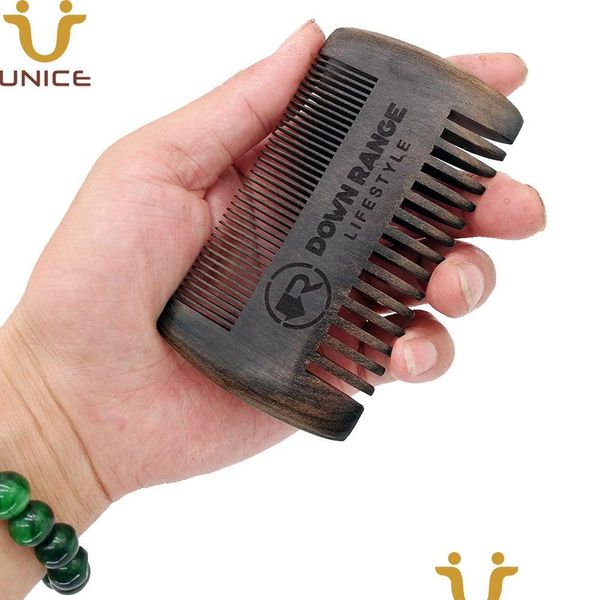 Brosses à cheveux Moq 50 pcs Premium Logo personnalisé Cheveux / Barbe Peigne Bois Noir Hommes Dents Fines Grossier Ébène Blackwood Drop Livraison Cheveux Dhpg2