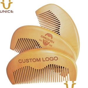 Brosses à cheveux Moq 50 pcs peigne en bois logo personnalisé peignes à barbe faits à la main personnalisé laser gravé brosse à cheveux en bois naturel pour hommes drop de dhjdp