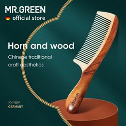 Cepillos para el cabello MR.GREEN Peine Madera natural con estructura de empalme de cuerno Peine para el cabello de dientes finos Cabeza antiestática Punto de acupuntura Masaje Regalo 231218