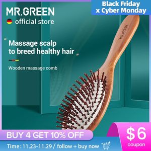 Brosses à cheveux MR.GREEN brosse à cheveux Nature en bois antistatique démêlant brosse cheveux cuir chevelu Massage peigne coussin d'air outils de coiffure pour femmes hommes 231121