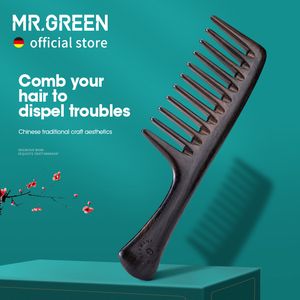 Brosses à cheveux MR.GREEN Peigne en bois naturel Peignes à cheveux humides à dents larges Peigne coiffant antistatique pour cheveux longs Massage des points d'acupuncture de la tête 230529
