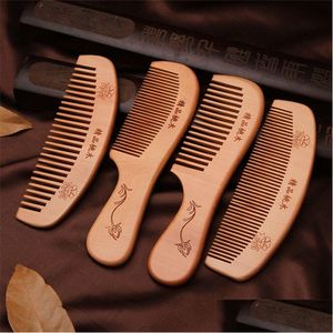 Brosses à cheveux Peigne en bois de pêche naturel Peignes à dents larges et étroits Tête antistatique Mas Care Outils en bois Barbe Styling Tool Drop Delivery Dh93Z