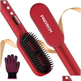 Cepillos para el cabello Pritech Anti-Scaldin Plancha eléctrica Curling Iron Cerámica Cepillo para el cabello Herramientas de peinado Combe portátil para hombres Barba Dr Dhnzr