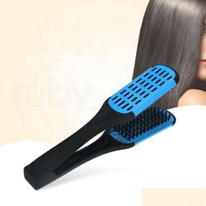 Brosses à cheveux Pro Coiffure Lisseur Céramique Lissage Double V Forme Peigne Pince Pas Mal Outils De Coiffage Peine En Forma De Pa Dhzhn