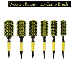 Hair Brushes Professional Wooden Round Hair Comb Brush With Boar Bristle Mix Nylon Styling Tools Ceramics Ion Hair Brush escova de cabelo 230701