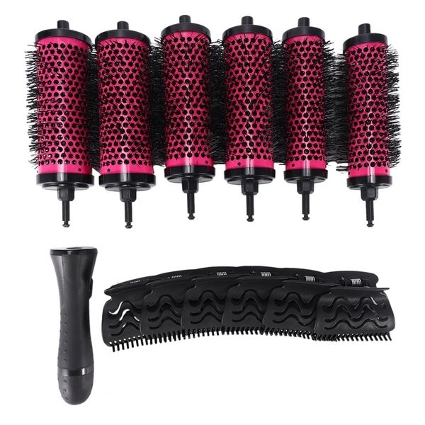 Brosses à cheveux Top Deals 6pcs / set 3 tailles Poignée détachable Rouleau à cheveux Brosse avec clips de positionnement Aluminium Céramique Baril Bigoudi Peigne Hairdr 230529