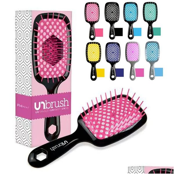 Brosses à cheveux Brosse démêlante antistatique, peigne à palette, facile à utiliser humide ou sec, poils flexibles, tous types longs DH41G