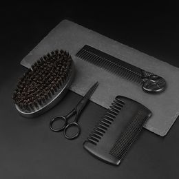 Haarborstels houten baard kit baardborstel schaar set dubbelzijdige styling kam reparatie modellering reinigingszorg kit voor mannen cadeau 230529