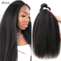 Cheveux en vrac Allove Kinky Straight Human Bundles 8 30 pouces Extensions brésiliennes 1 3 4 PCS Couleur noire naturelle pour les femmes 230609