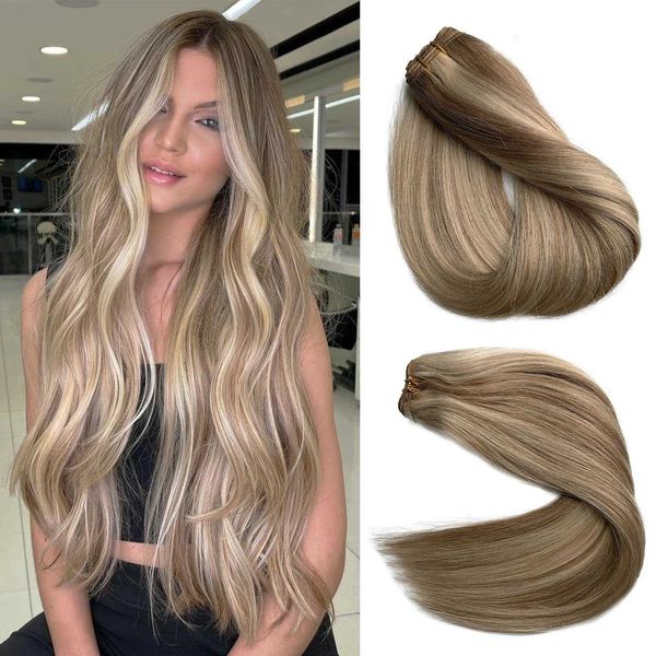 Bultos de cabello Rubio Destacados Coser en humano Balayage Doble máquina Trama Atado a mano Paquetes de tejido 220924