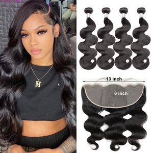 Hair Bulks Body Wave Bundles With Frontal Closure 13x6 Lace Raw 5x5 Human 231025