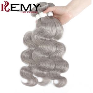 Cheveux en vrac brésiliens armure faisceaux couleur gris argent vague de corps 100% extension humaine pré-colorée 230508