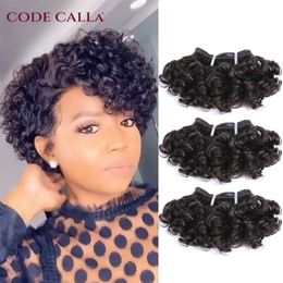Hair Bulks Code Calla Bouncy Curly Hair Bundles Double Draw Indian 6inch Short Cut Human Hair Extensions Natural Black Brown Color 230308