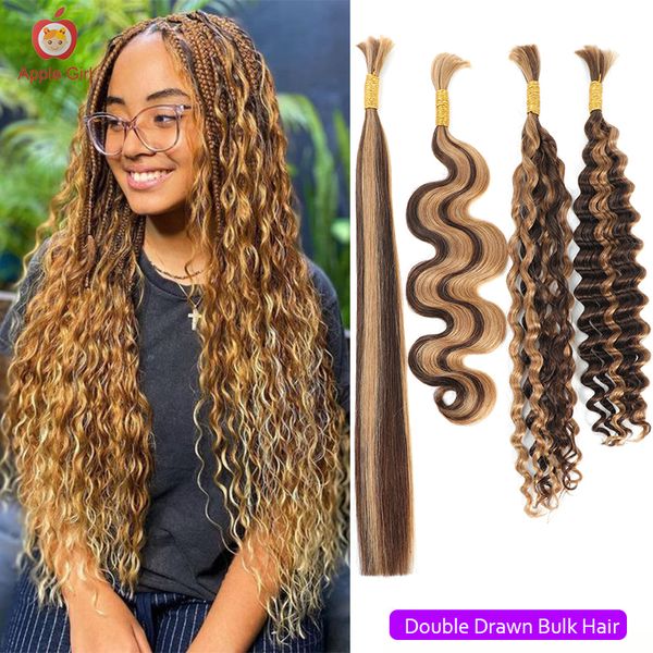 Hair Bulks Double Drawn Straight Human Box Tressage Highlight Water Wave Bulk Bundles Pas d'extensions de trame pour les tresses au crochet 230728