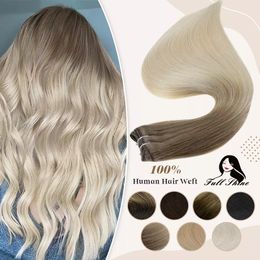 Hair Bulks Full Shine Trame Humaine Bundles Ombre Blonde Couleur 100g Coudre Dans Une Peau Droite Soyeuse Double Pour Salon 230621