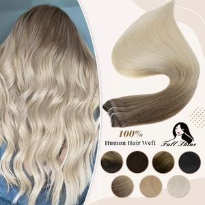 Hair Bulks Full Shine Trame Humaine Bundles Ombre Blonde Couleur 100g Coudre Dans Une Peau Droite Soyeuse Double Pour Salon 230621