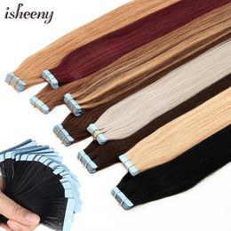 Hair Bulks Isheeny Tape In Human Hair 12 "-24" Natural Straight Blonde Skin Weft Invisible No Tape On Human Hair 20pcs 230518