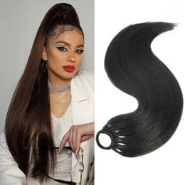 Cheveux en vrac longue queue droite 24 pouces synthétique sur bande élastique postiche naturelle résistante à la chaleur 231025