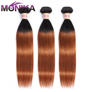 Haarbulk Monika Lurus Bundel Rambut Ekstensi T1B 30 Ombre Tidak Manusia 3 4 Buah Brasil menenun 230905