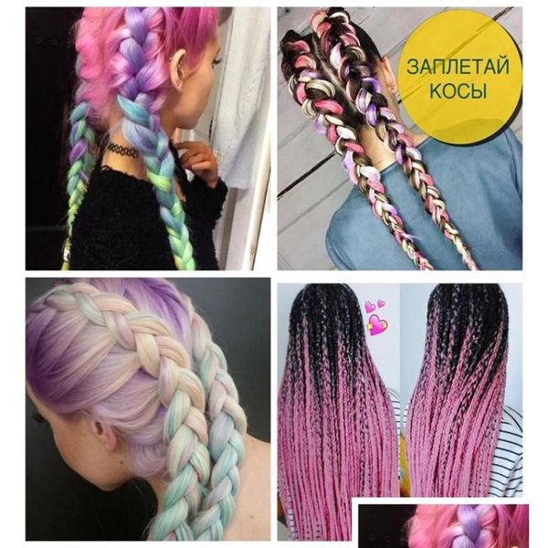 Bulks de cabello Ombre Kanekalon Jumbo Braids 24 pulgadas 100g Cloghet Synthetic Extensions Fiber para mujeres Pink Pink Green Blue6658582 Drop entrega Otyln