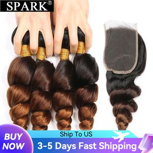 Hair Bulks Ombre Peruvian Loose Wave Bundles avec fermeture 1B 4 30 Spark Extension Human Medium Ratio 230609