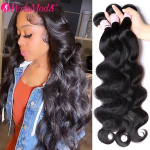 Haar Bulks PerisModa Body Wave Bundels Echt Haar Braziliaans Weven Natuurlijk Zwart 3 4 Bundels Deal Haar 30 Inch Raw Hair Extensions 230613