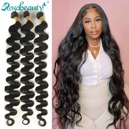 Haar Bulks Rosabeauty 28 30 32 40 Inch Body Wave Menselijk Haar Bundels 100% Brazilian Weave 2 3 4 Hair Extensions Inslag deals 230613