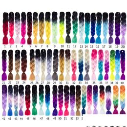 Haar bulks synthetische vlechtharen Cloghet Braids Extensions Jumbo 24inch Ombre Kanekalon Hairstyles Pink Blond Red Blue Xpression D OTRSB